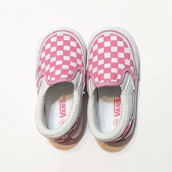 VANS Baby/infant shoes, classic slip-on pink and white checkerboard walkers - Picture 4 of 13